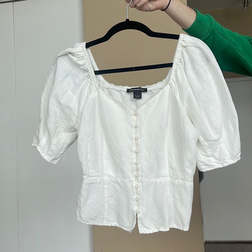 Something Navy White Poplin Top S